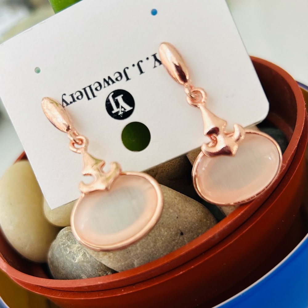 Elegant Trendy Rose Goldplated Semi Gemstone Drop Dangle Fashion Earrings 1.25"